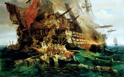 火のトルコの軍艦 作： Konstantinos or Constantin Bolanachi