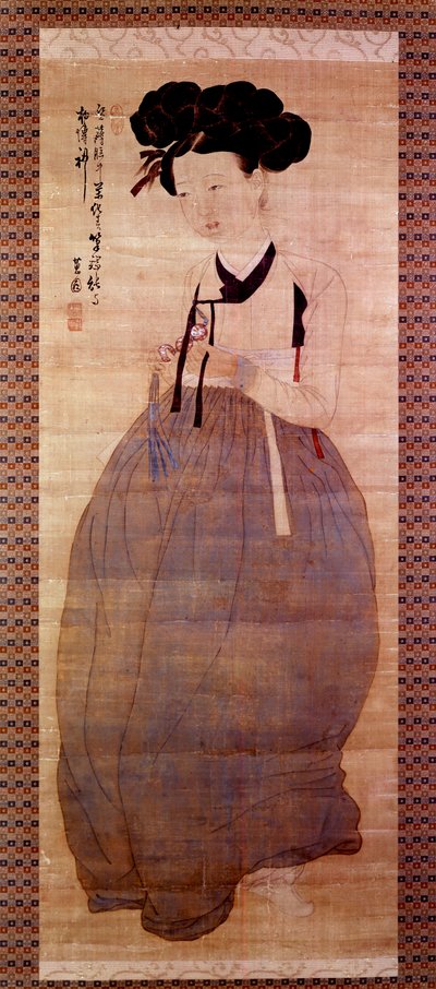 アートコリアン。芸者の肖像（芸者の衣装を着たコリアンガール）。1758年の版画。個人蔵。 作： Korean School