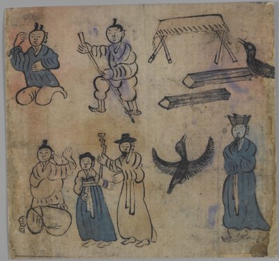 ジャンルシーン、19世紀の4の1（紙にインクとトイレ） 作： Korean School