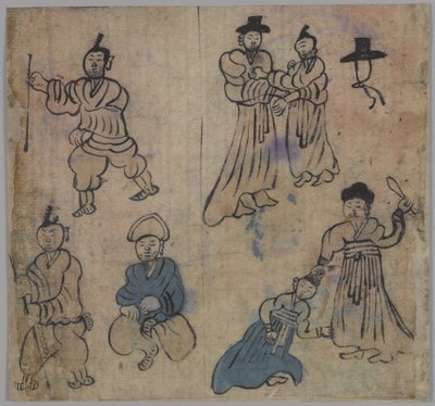 ジャンルシーン、19世紀の4の1（紙にインクとトイレ） 作： Korean School