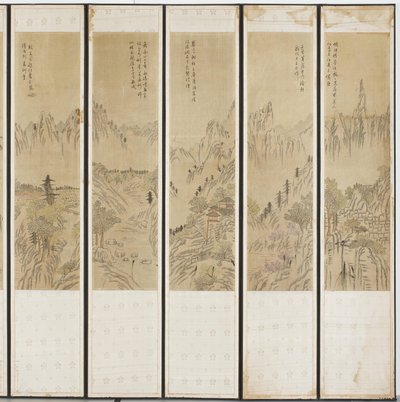 風景画、朝鮮王朝（木、絹、紙にインクとトイレ） 作： Korean School