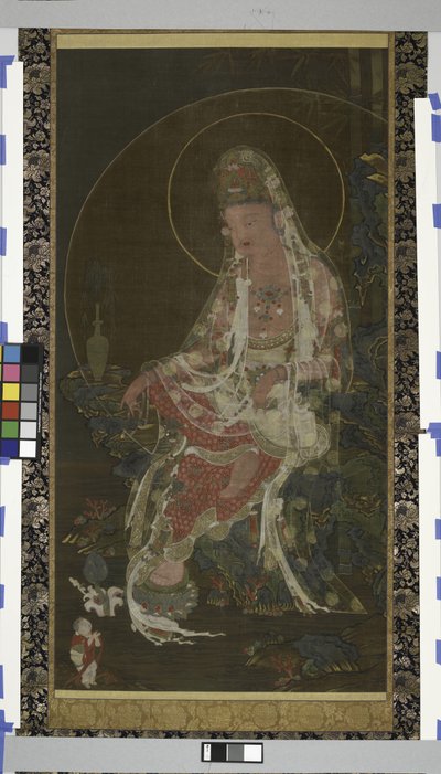柳の菩提菩薩観世音菩薩（関西ポサール）高麗王朝の楽園に着席（墨、色、絹に金） 作： Korean School