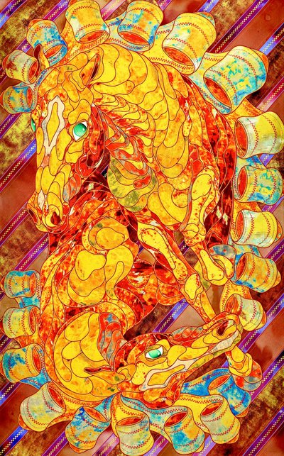黄金のモザイクの馬たち 作： Kostyantin Malginov