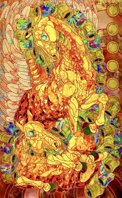ステンドグラスの翼のある馬 作： Kostyantin Malginov
