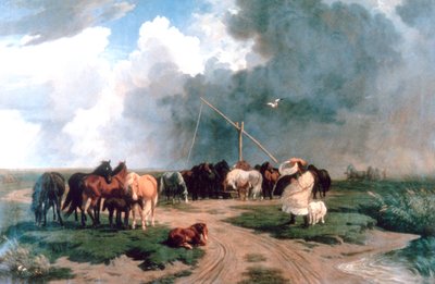 嵐の中の馬、1862 作： Károly Lotz