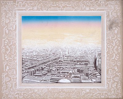 飾り枠で囲まれたロンドンの空撮、c1845 作： Kronheim and Co
