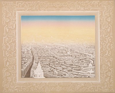 飾り枠で囲まれたロンドンの空撮、c1845 作： Kronheim and Co