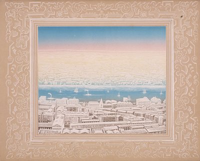 飾り枠のあるロンドンの空撮、c1845 作： Kronheim and Co