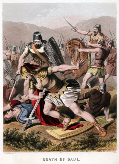ペリシテ人との戦いでのサウルと彼の鎧持ちの死、1870年 作： Kronheim and Co