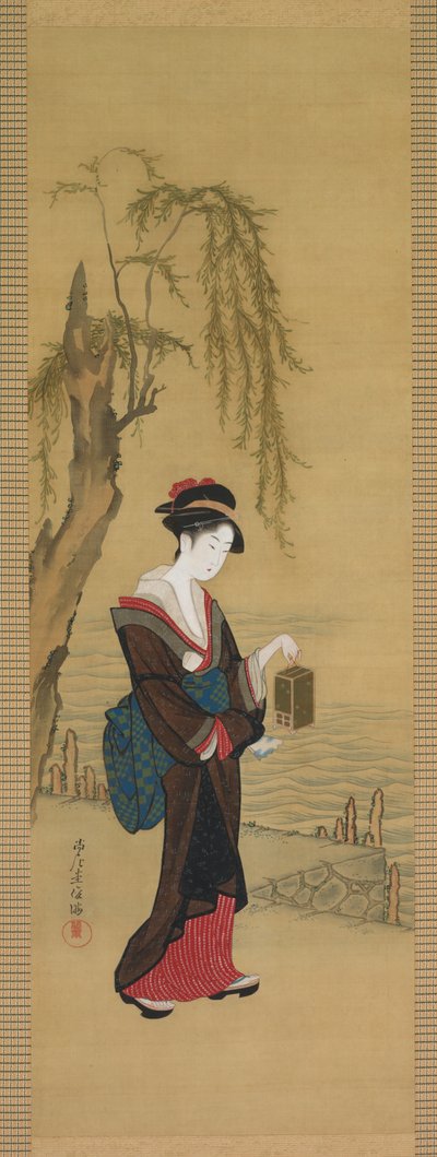 蛍のいる美女、1800年代初期、絹本、墨、彩色 作： Kubo Shunman