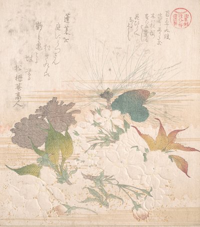 桜の花と松ぼっくり 19世紀 作： Kubo Shunman