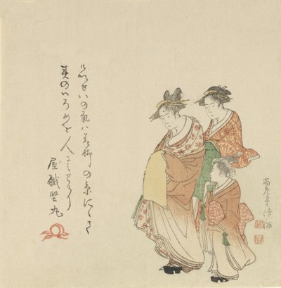 二人の従者を連れた宮廷女官 1797年 作： Kubo Shunman