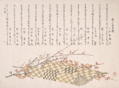梅の枝に花と巻物のマット 19世紀 作： Kubo Shunman