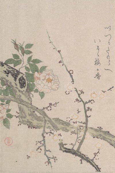 薔薇と梅の花 19世紀 作： Kubo Shunman