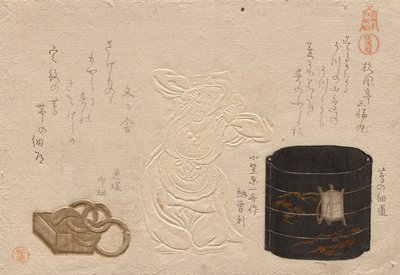 シリーズからの 3 つの骨董品、尊敬されるオブジェクト: 革。 印籠?; 根付 作： Kubo Shunman