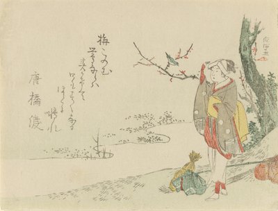 旅する女性がウグイスの声に耳を傾ける 1797年 作： Kubo Shunman