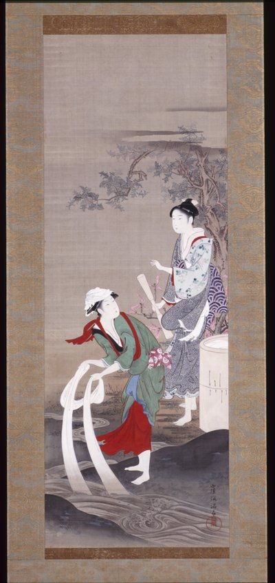 三島の玉川の二人の美女（墨、胡粉、絹本彩色） 作： Kubo Shunman
