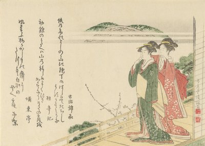 ベランダにいる 2 人の若い女性、1796 年。 作： Kubo Shunman