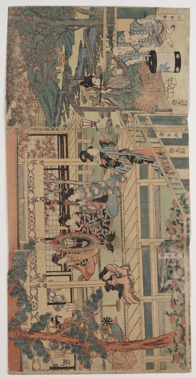 イブニングコンサートを楽しむ通行人（色の木版画） 作： Kuninaga Utagawa