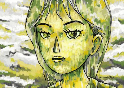 太陽の中の女性 タイプ2 , 2023 （デジタルペインティング） 作： Kunio Ota