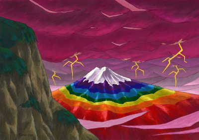 雷と虹色の富士山、2023年（デジタルペインティング） 作： Kunio Ota
