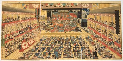 Odori-keiyo Edo-e no Sakae: Theatre interior with Shibaraku performance, 1858 作： Kunisada