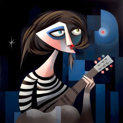 夜の月の明かりの中でギターを持つ3Dの女性トルバドゥール4 作： Kurt Heppke
