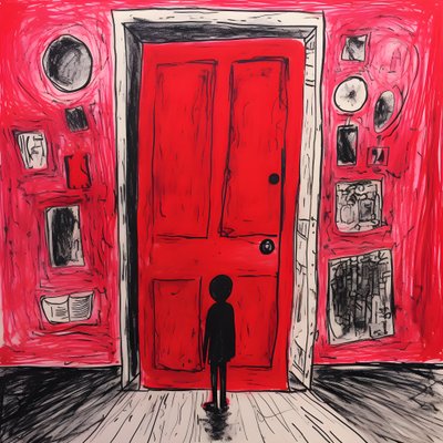8歳の少女、寝室に赤いドアを描く 3 作： Kurt Heppke