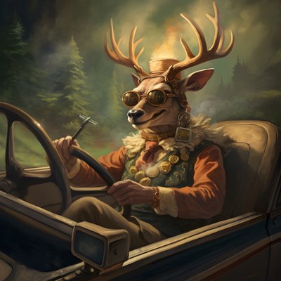 オープンカーを運転する葉巻をくわえた鹿 1 作： Kurt Heppke