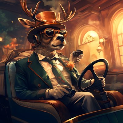 オープンカーを運転する葉巻をくわえた鹿 3 作： Kurt Heppke
