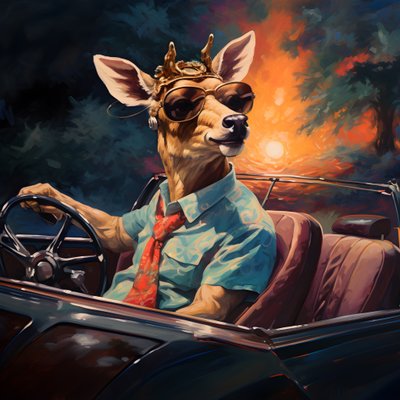 オープンカーを運転する葉巻をくわえた鹿 4 作： Kurt Heppke