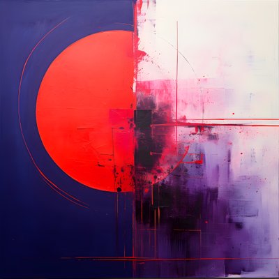 紫の円と赤い円の抽象画 1 作： Kurt Heppke