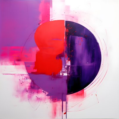 紫の円と赤い円の抽象画 2 作： Kurt Heppke