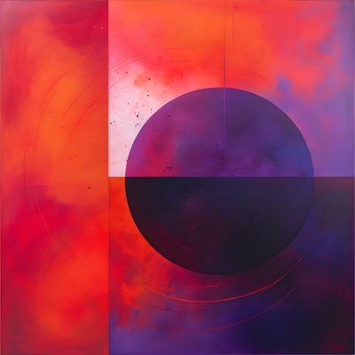 紫の円と赤い円の抽象画 4 作： Kurt Heppke