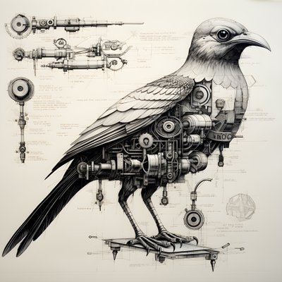 ダ・ヴィンチによる蒸気機械鳥の設計図 1 作： Kurt Heppke