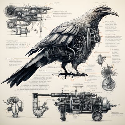 ダ・ヴィンチ3の蒸気機械鳥の設計図 作： Kurt Heppke