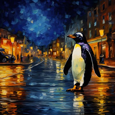 スーツを着たペンギンが通りを歩く 2 作： Kurt Heppke