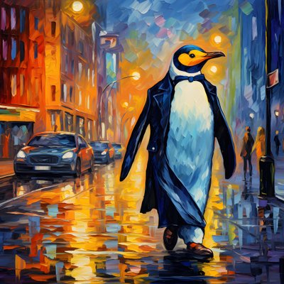 スーツを着たペンギンが通りを歩く 4 作： Kurt Heppke