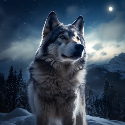 雪に覆われた山頂に立つ雄大なハイイロオオカミ 2 作： Kurt Heppke