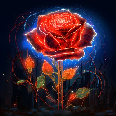 咲き誇る赤いバラのスケッチで、花びらは1枚だけ。 作： Kurt Heppke