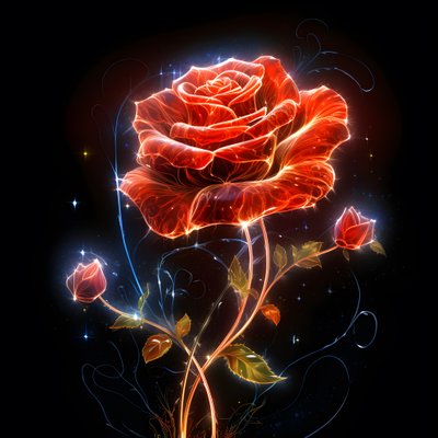 咲き誇る赤いバラのスケッチで、花びらは1枚だけ。 作： Kurt Heppke