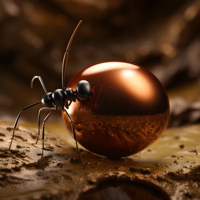 巨大なリンゴに登る茶色のアリ 3 作： Kurt Heppke