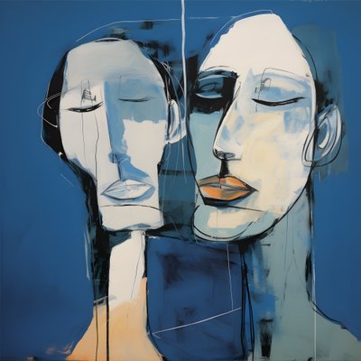 青を背景にした2人の頭の絵 2 作： Kurt Heppke