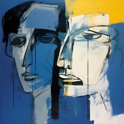 青を背景にした2人の頭の絵 4 作： Kurt Heppke