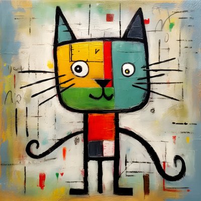 ピカソ、ジョアン・ミロ、バスキア風のかわいい猫 1 作： Kurt Heppke