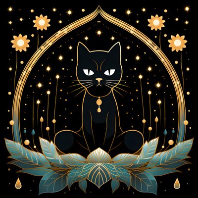 蓮の花の上に座って瞑想する猫 4 作： Kurt Heppke