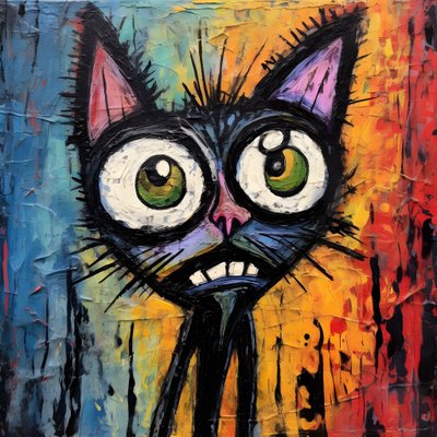 何かを不思議そうに見上げる漫画の猫の新表現主義 2 作： Kurt Heppke