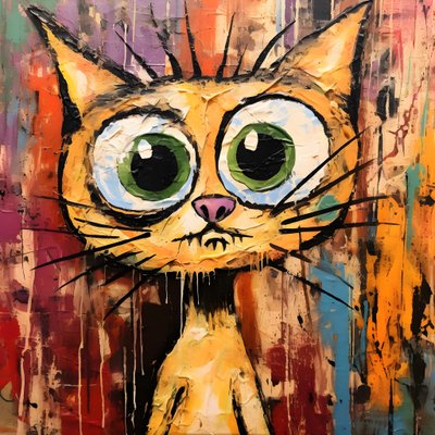 何かを不思議そうに見上げる漫画の猫の新表現主義 3 作： Kurt Heppke