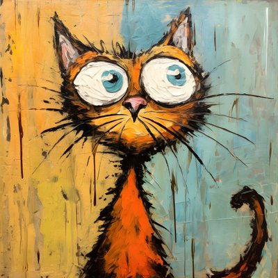 何かを不思議そうに見上げる漫画の猫の新表現主義 4 作： Kurt Heppke