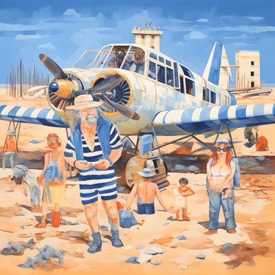 飛行機に乗って、かわいそうな動物たち、遠くに砂山 1 作： Kurt Heppke